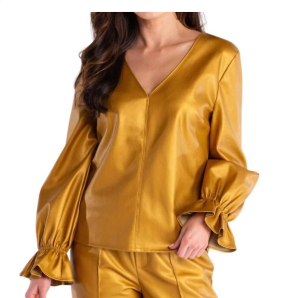 SEDGE murphy top in Gold Faux Leather Sz L